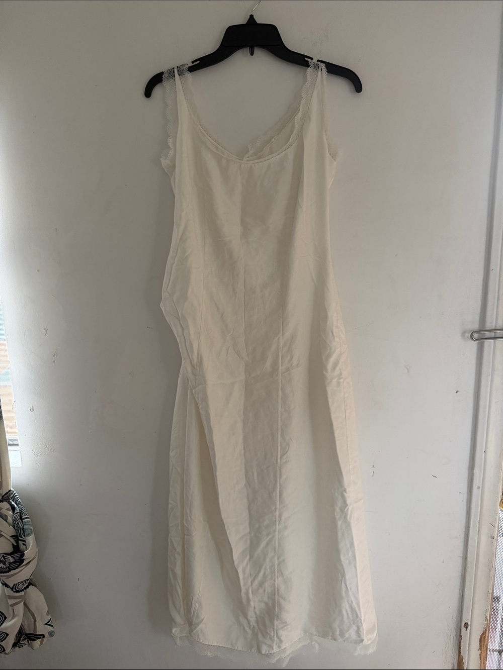 Lace-Trim Cream Slip Dress